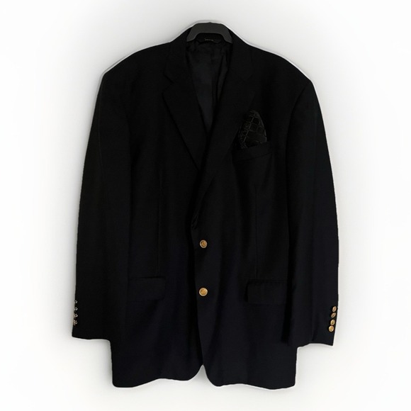 Brooks Brothers Country Club Blazer Black Gold Buttons SAXXON WOOL Jacket 46R